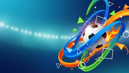 Vibrant soccer ball surrounded by dynamic colorful swirling shapes
