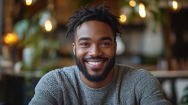 Radiant Portrait: An engaging portrait of a man, his genuine smile radiating warmth and confidence, against a softly blurred background.