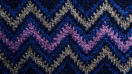 Fototapeta premium Colorful knitted zigzag pattern in shades of blue and purple 