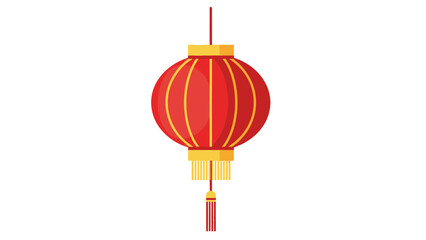 Red Chinese Lantern with Yellow Details, Isolated on White Background © Rizal
