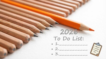2026 to do list with pencils on white background, planning goals and tasks concept, new year organization, productivity and education preparation theme
