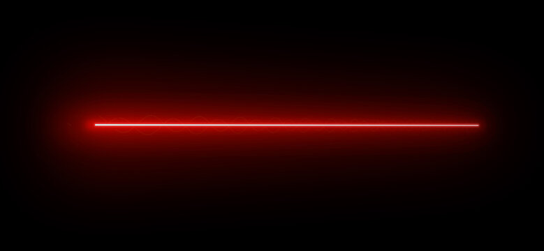 Red neo ray on dark background. Red laser light flare 
