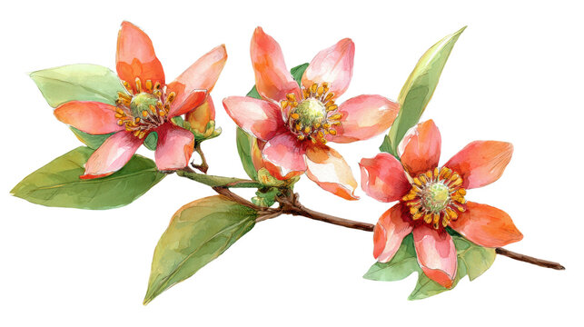 Watercolor red Carolina allspice flowers branch clip art illustration