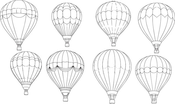 Hot air balloon collection drawing style vector illustration isolated