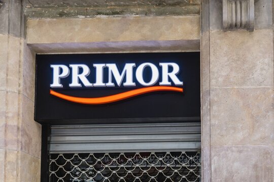 Barcelona, Spain - January 18, 2026: Primor cosmetics store neon sign
