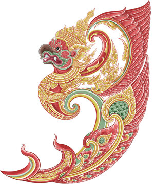Illustration of Garuda Bird with Intricate Ornamentation