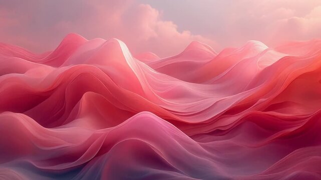Abstract pink mountain range landscape with flowing curves and cloudy sky background for design or presentation