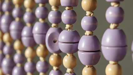 Bamboo beaded curtains featuring bright blue beads creating a vibrant decorative element for any space