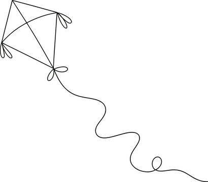 Continuous one line drawing of fly kite outline vector art design.
Continuous Line Kite Drawing &ndash; Simple Minimal Vector Art.