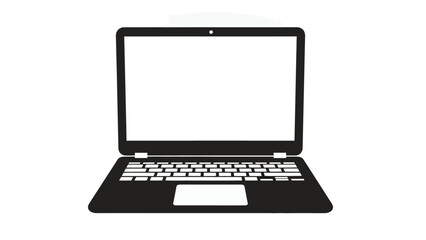A modern open laptop with a blank white screen sits on a white background.