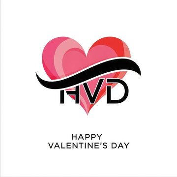 Happy valentines day greeting card with heart design and hvd logo on white background