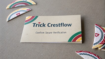 Promotional Materials for Trick Crestflow Highlighting Secure Verification with Colorful Decorative Elements