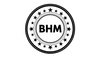 Bhm logo with stars and a circular design on a transparent background