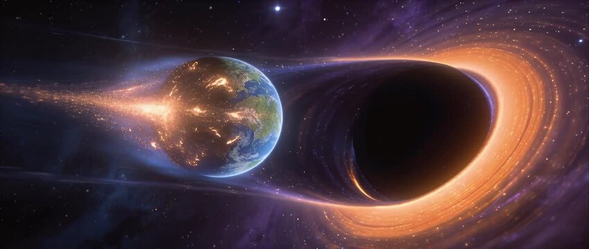 Earth space galaxy black hole science fiction cosmic destruction apocalypse fantasy universe concept of space black hole pulling earth with cosmic gravity warp dramatic universe starfield galaxy