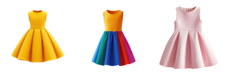Colorful sleeveless dresses for girls with fashion and clothing Isolated on a transparent background