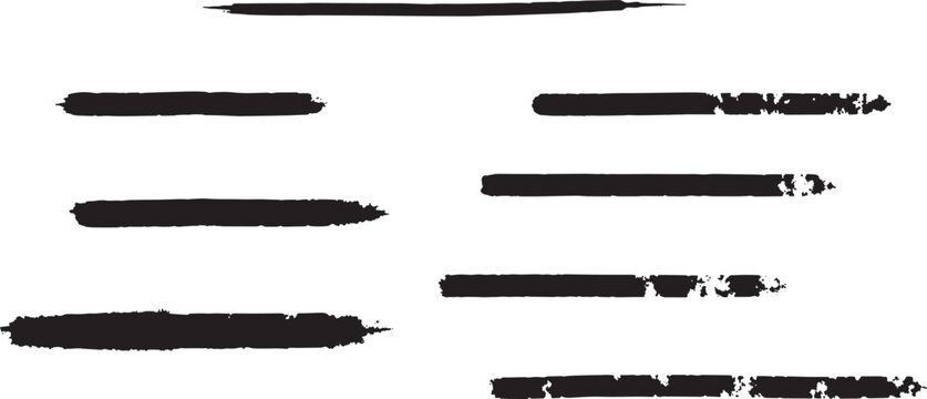 Set of long distressed black paint brush strokes for banners