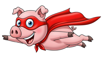 a cartoon pig wearing a red cape and mask