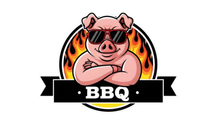 bbq logo with pig in sunglasses