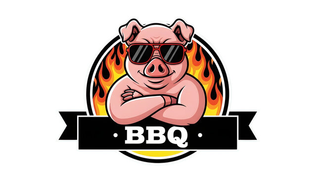 bbq logo with pig in sunglasses