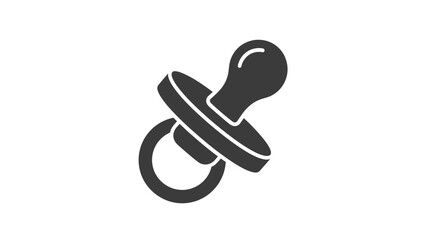 A simple silhouette of a baby's pacifier is shown against a white background.