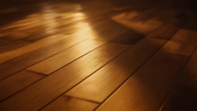 Warm polished wooden floor with soft light reflections.