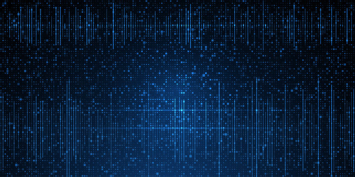 Abstract grid pixel, dot pattern background. Vector illustration element with square, geometric mosaic, texture on dark blue color. Graphic design for digital datum, technology futuristic background