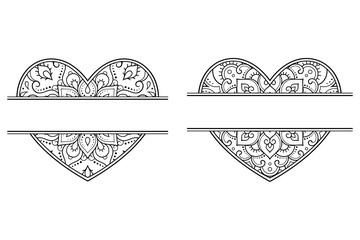 Set of Frame in eastern tradition. Stylized with henna tattoos decorative pattern for decorating covers for book, notebook, casket, magazine, postcard and folder. Flower Heart in mehndi style.