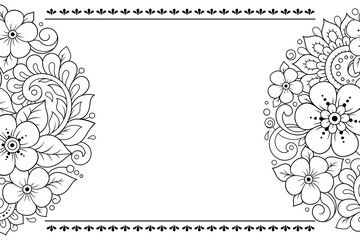 Frame in eastern tradition. Stylized with henna tattoos decorative pattern for decorating covers for book, notebook, casket, magazine, postcard and folder. Flower border in mehndi style.