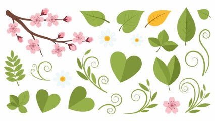 Spring Blossom And Green Leaf Elements Collection. © Meii