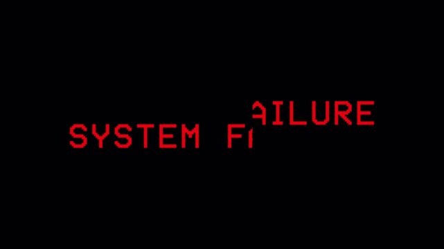 Abstract digital system failure glitch screen loop featuring red error text message distortion on black background 4K UHD