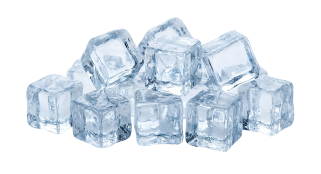 Stack of Clear Ice Cubes with Icy Blue Tones, Perfect for Refreshing Drinks and Cocktails, isolated on transparent background - Powered by Adobe