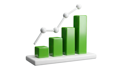 3D Green Bar Chart Showing Upward Trend