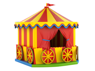 Colorful circus wagon with red and yellow stripes isolated on a transparent background tent