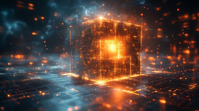 Digital data cube futuristic computing, ai, and network connections - Powered by Adobe