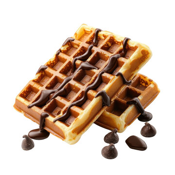 Isolated chocolate waffle on a clean white background, simple and classic presentation. cutout png