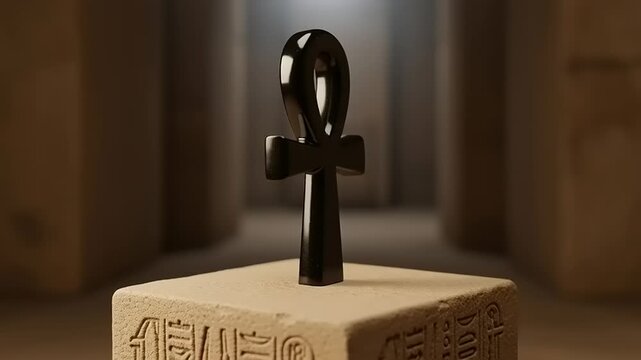 Ancient Egyptian Ankh Symbol on Pedestal.