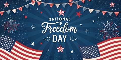 National Freedom Day celebration with flags and fireworks 