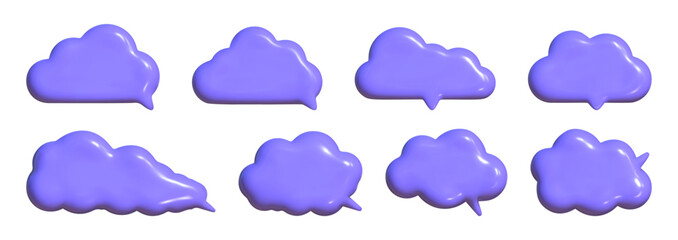 Colorful 3D speech bubbles display a reflective plastic texture that mimics crumpled plastic. These visually striking shapes create a playful and modern atmosphere.