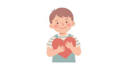 Smiling Cartoon Boy Holding Red Heart Illustration