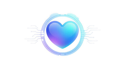 Gradient Blue and Purple Heart Icon with Digital Circuit Ring