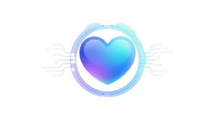 Gradient Blue and Purple Heart Icon with Digital Circuit Ring