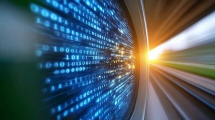 Data Stream Acceleration: An artistic and visually captivating representation of a digital data stream moving through a tunnel with a dynamic effect. - Powered by Adobe