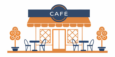 a colorful illustration of a quaint cafe with outdoor seating