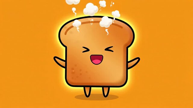 Cute Kawaii Bread Slice Character Animation Toasting.