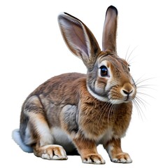 Obraz premium Brown rabbit with long ears and white markings sitting on plain background