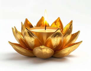 Golden Lotus-Shaped Candle Holder with Lit Tealight for Elegant Home Decor, Meditation, and Ceremonial Ambiance