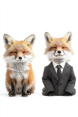 Fototapeta premium A stylish fox in a suit, isolate on white background, blending elegance with its wild nature.