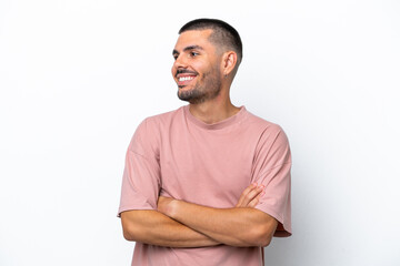 Fototapeta premium Young caucasian man isolated on white background happy and smiling