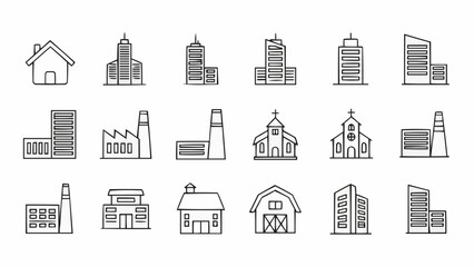 Collection of Hand Drawn Building Icons and Symbols.