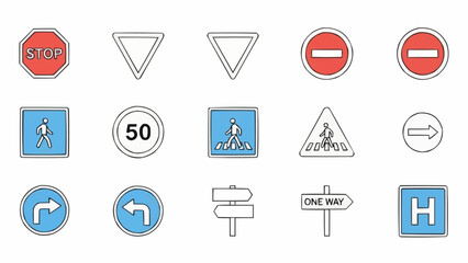 Collection of various traffic and road signs. © Ale